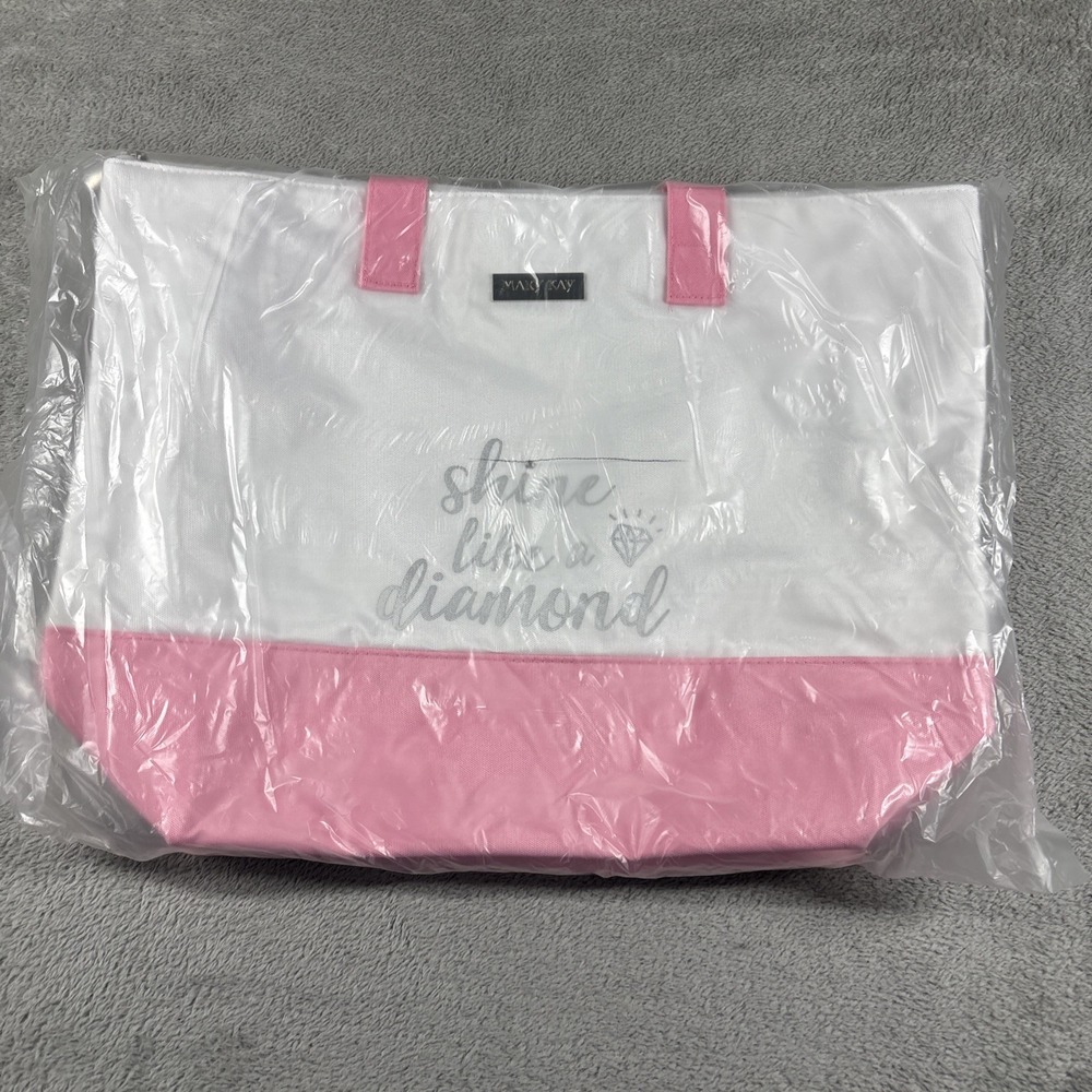 New Mary Kay Tote Bag Pink & White Shine Like A Diamond Canvas Large
